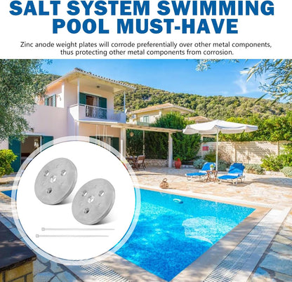 Zinc Anode Weight Plate - Anti-Corrosion and Electrolysis, Protects Metal Components in Salt System Pool (2 Pack)