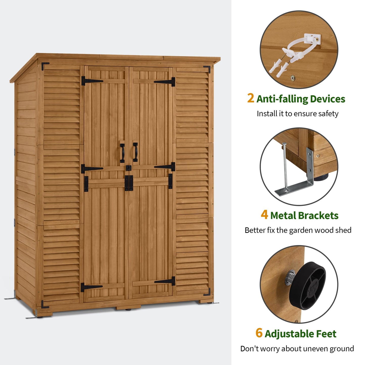 Macrout Large Outdoor Storage Cabinet with 6 Shelves (4.8 x 2.2 x 6.5 ft), Outside Storage Shed with Lock, Wooden Garden Shed for Yard Patio Lawn, 1738 (Natural)