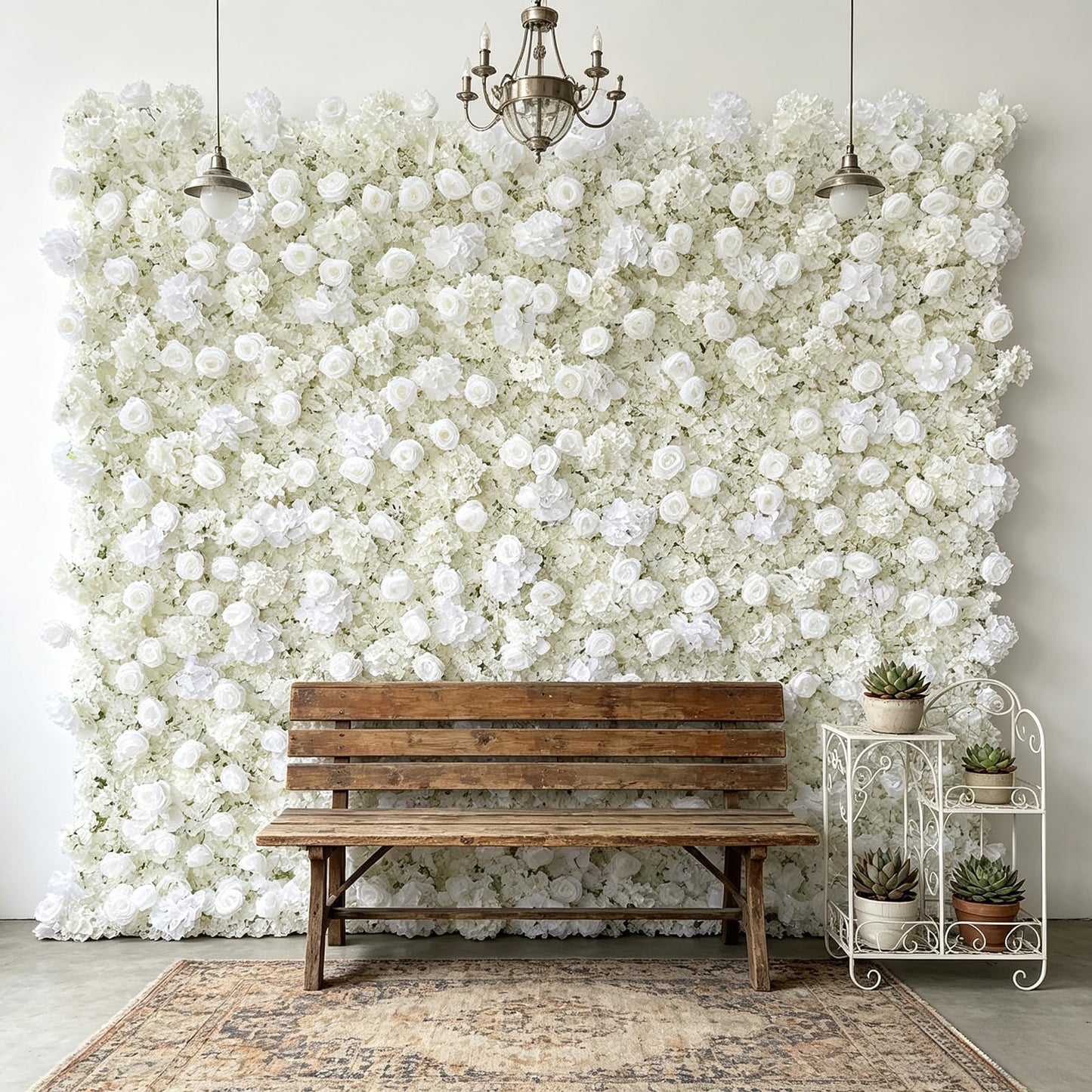 5D Artificial Silk Rose Flower Wall Backdrop, Exquisite White Floral Wall, 8×8 Ft, Quick Installation & Easy Storage, Reusable, Suitable for Weddings, Birthday Parties and Home Decor, Without Stand.