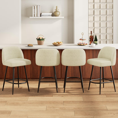 IDEALHOUSE Counter Height Bar Stools Set of 4, 26" Modern Upholstered Barstools with Backs and Metal Legs, Faux Sherpa High Chairs with Arc Metal Footrest for Kitchen Island, Beige