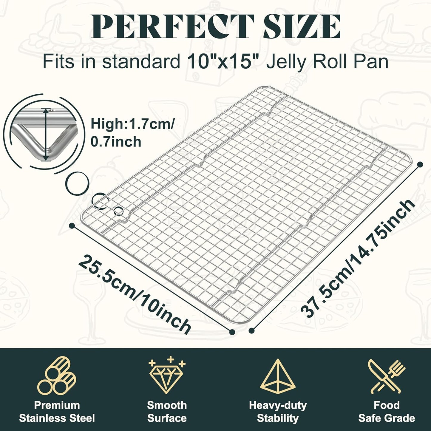 Premium Stainless Steel Cooling Racks by [Brand Name] - Heavy Duty Oven Safe | 10"x14.75" Set of 2 for Baking & Roasting