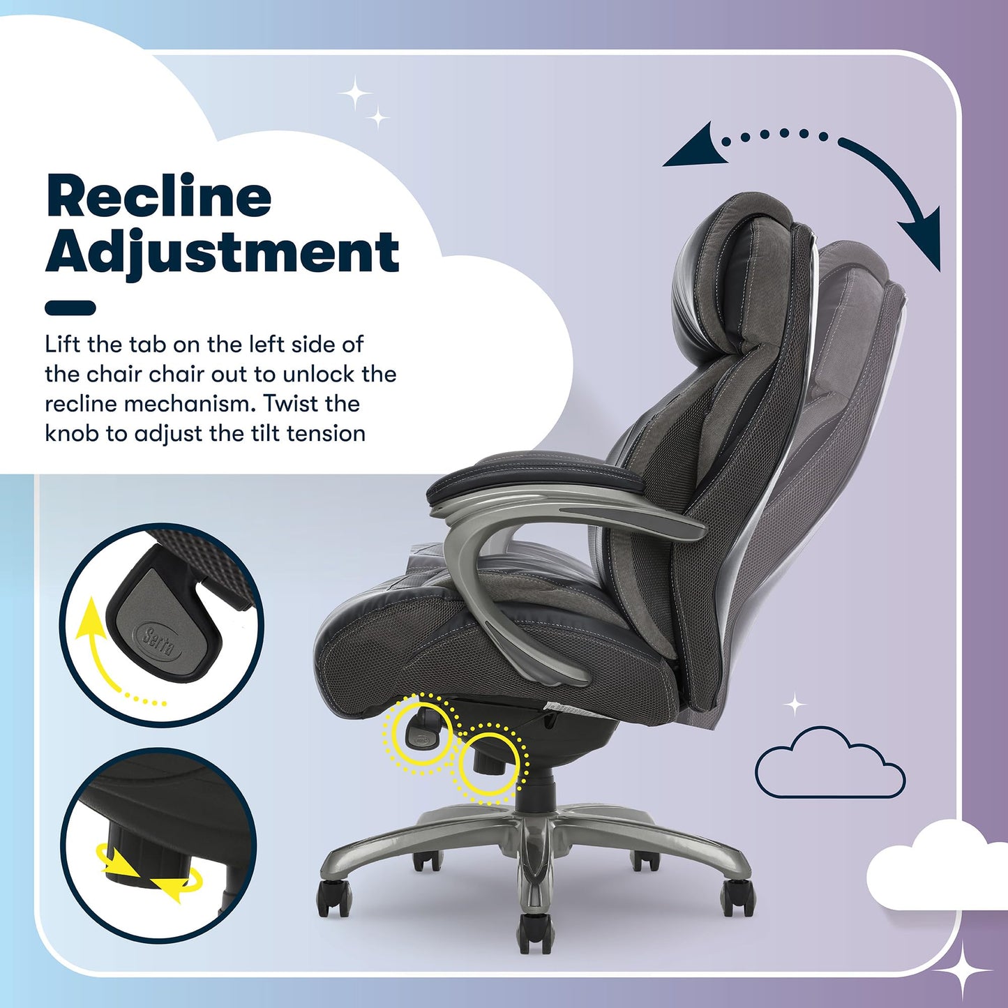 Serta Jackson Big and Tall Executive Home Office Chair with Smart Layers Technology, Wide Seat Cushion, Modern Comfy DeskChairs with Rolling Swivel Wheels, Bonded Leather, Black