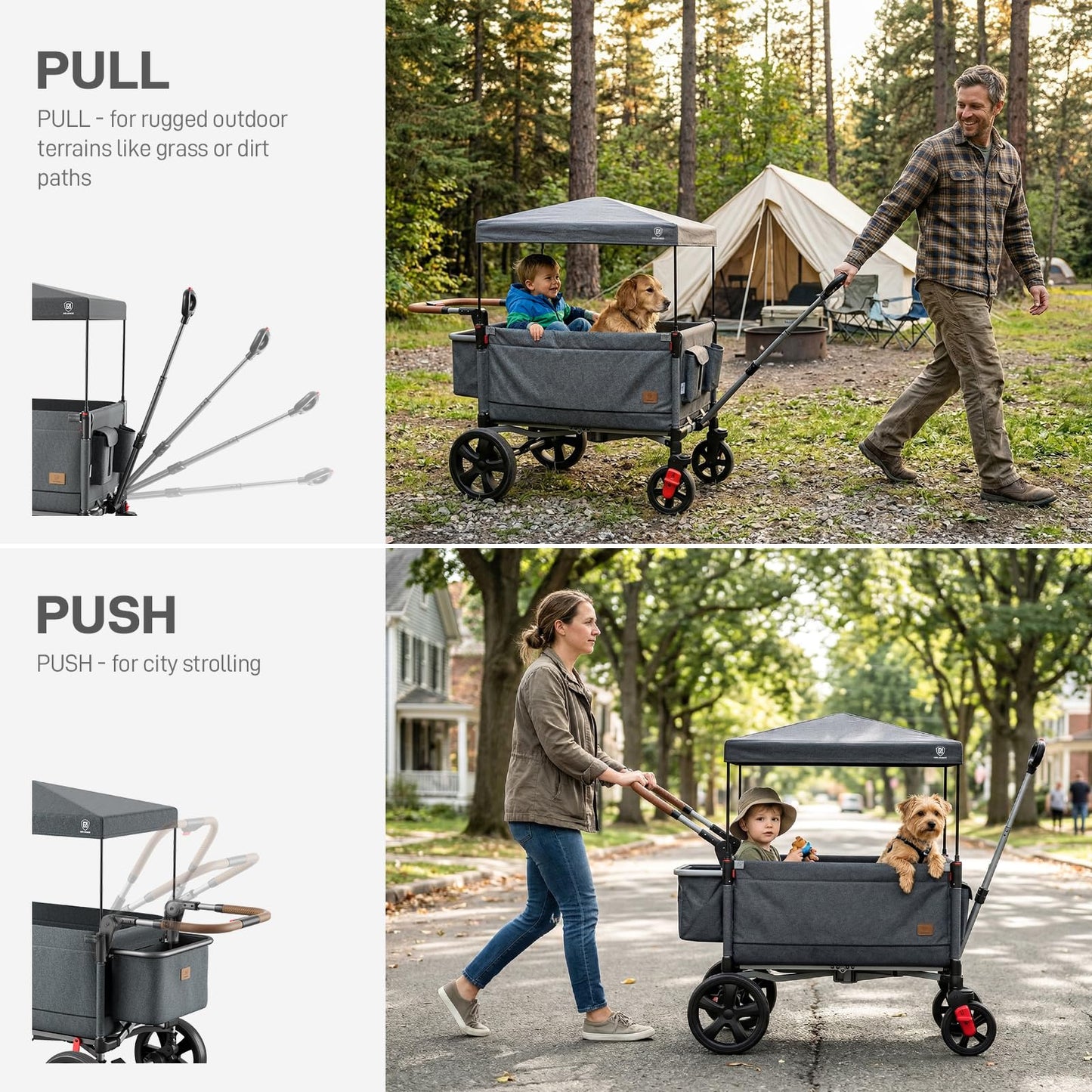 EVER ADVANCED Side-Unzip Stroller Wagon for 2 Kids - 2-in-1 Bench Mode & All-Terrain Push-Pull Wagon - Spica Cast & Special Needs Friendly - JPMA Certified, UV Canopy, Foldable for Zoo, Beach & Travel