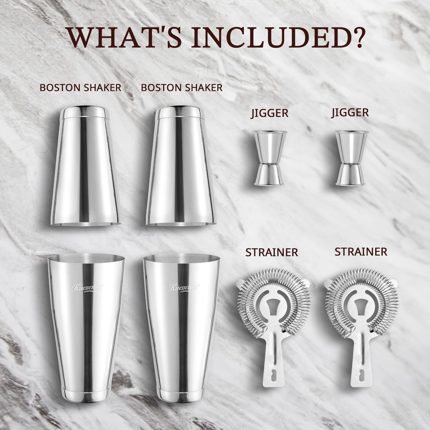 KITESSENSU Boston Cocktail Shaker Set, 8-Piece Professional Bartender Kit with Stainless Steel Martini Drink Mixer, Hawthorne Strainers, Double Jiggers, Dishwasher Safe Bar Tools for Home Bars & Gifts