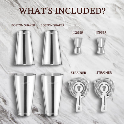 KITESSENSU Boston Cocktail Shaker Set, 8-Piece Professional Bartender Kit with Stainless Steel Martini Drink Mixer, Hawthorne Strainers, Double Jiggers, Dishwasher Safe Bar Tools for Home Bars & Gifts