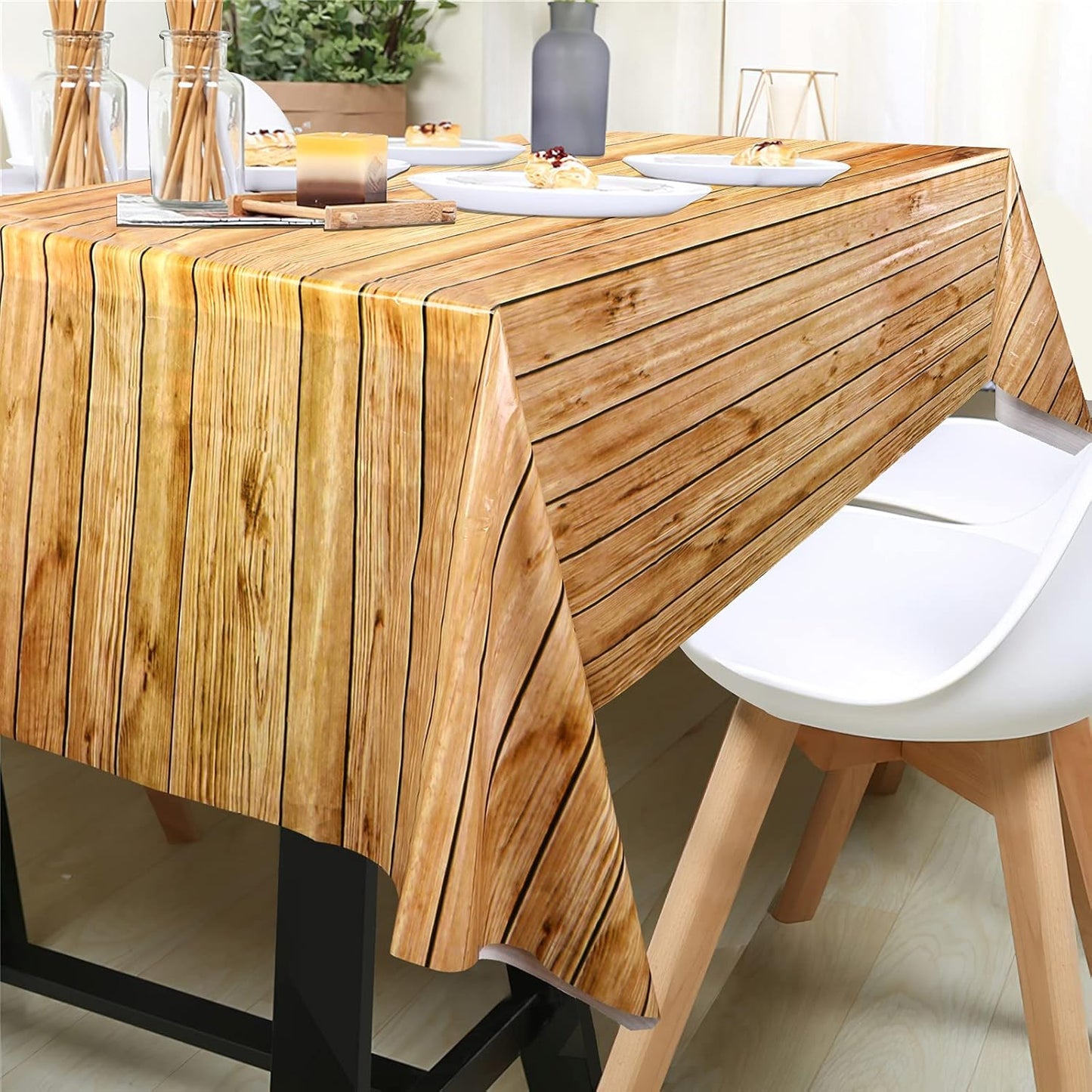 PHOGARY 3PCS Wood Grain Tablecover, Rectangular Tablecloth for Rustic Wedding Baby Shower Decoration