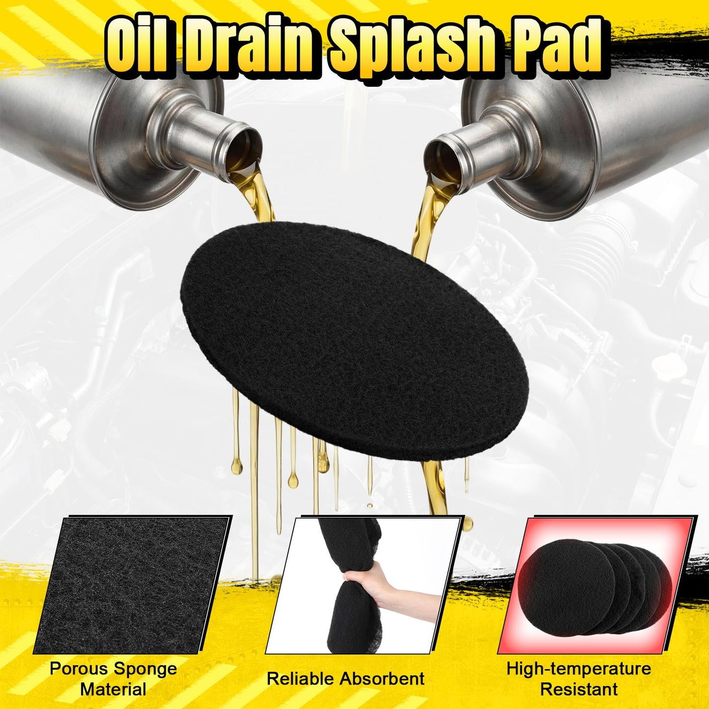 Tallew 6 Pack 15'' Oil Drain Splash Pad Round Anti-Splash Oil Splash Pad, Universal Car Fluid Change Mat Fits Most Drains and Transmission Pans, for Mechanics and Automotive Techs, Black