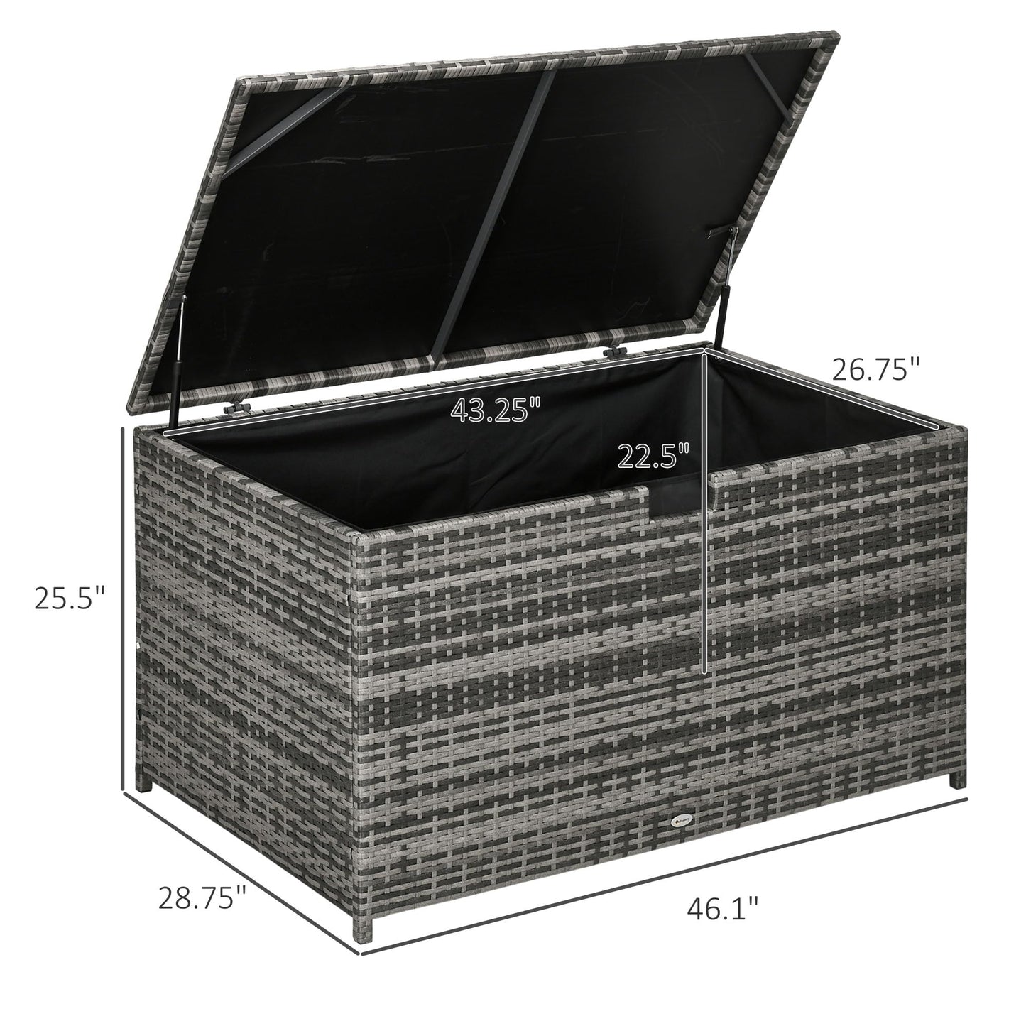 113 Gallon Deck Box, Rattan Outdoor Storage Box, Waterproof Storage Container for Indoor, Patio Furniture Cushions, Pool Supplies, Garden Tools, Dark Gray