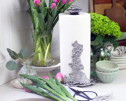 Arthur Court Aluminum Butterfly Garden Decorative Paper Towel Holder Metal Countertop 13 Inch Standing Tall - Freestanding Weighted Base Paper Towel Holders