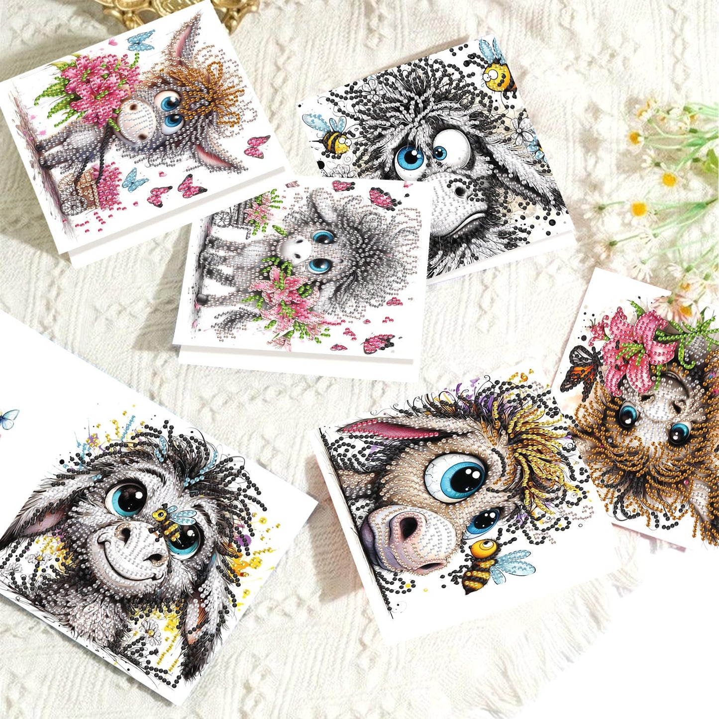 6 Pcs 30x15cm 5D Diamond Painting Greeting Cards Kits, Handmade Festival Greeting Cards with Envelopes DIY Diamond Art Crafts Birthday Cards Sparkling Designs for Birthdays Christmas Holiday (Donkey)