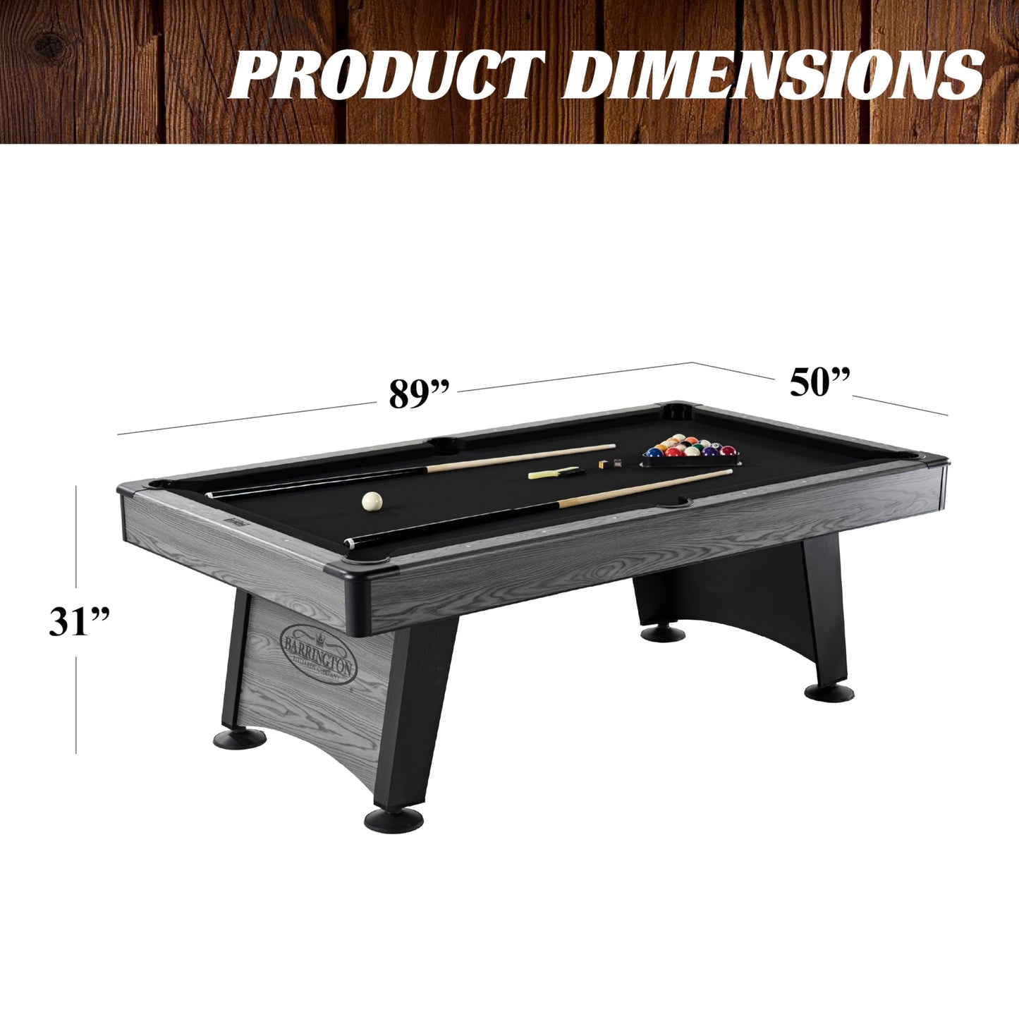 Barrington Billiards Blackstone 7.5 Ft Pool Table with Black Velvet Cloth, Cue Rack, Balls, Cue Sticks for Family Game Room