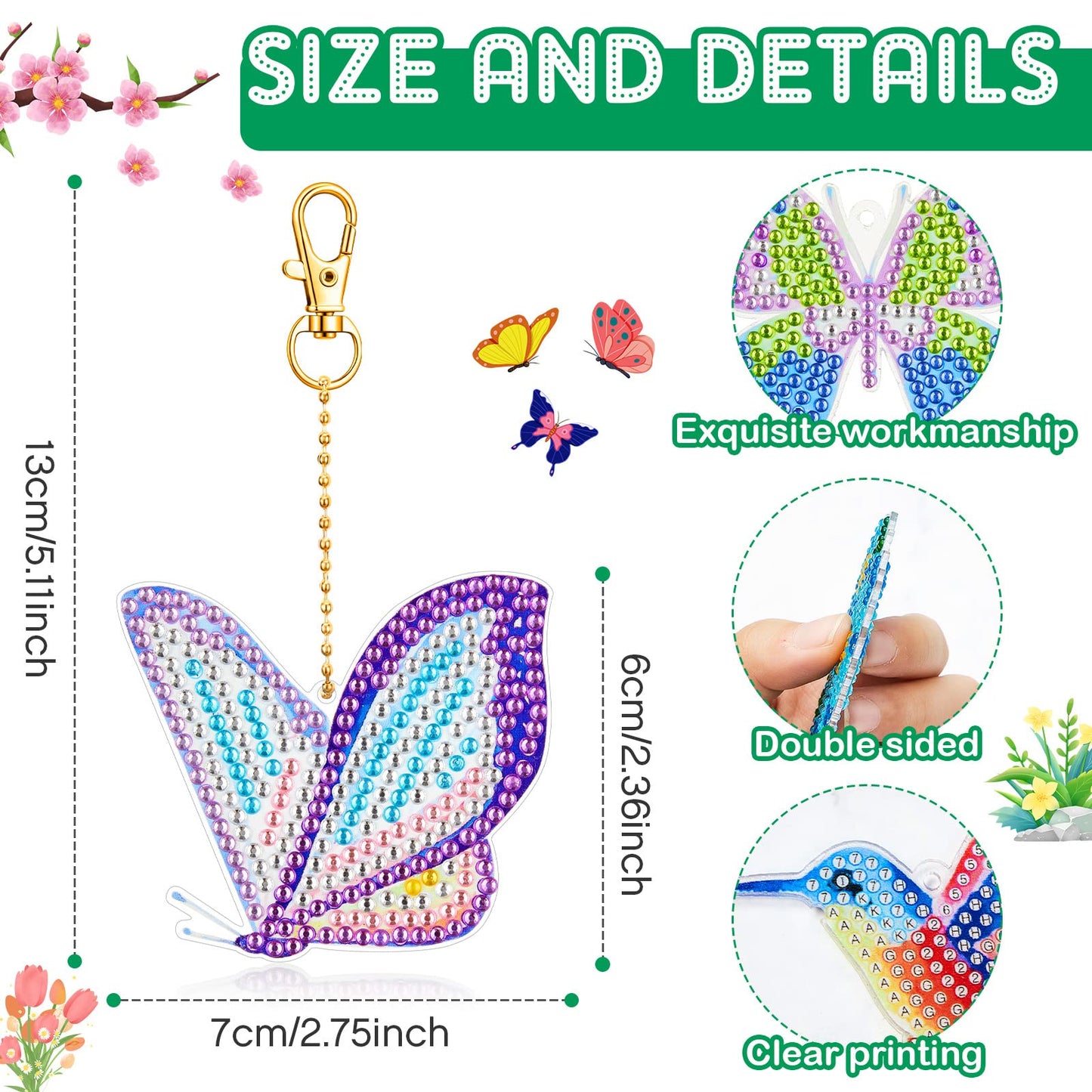 Junkin 24 Pcs Diamond Art Keychains 5D Double Side Diamond Painting Keychains Kit Hanging Full Drill Diamonds Pendants for Beginner Adult DIY Crafts Home Party Decor