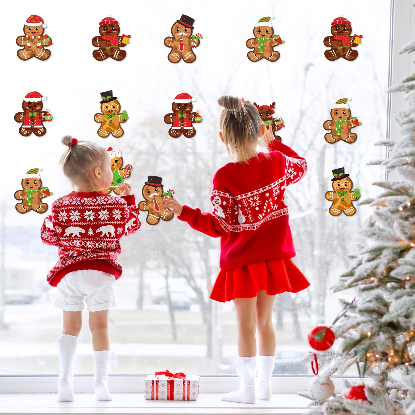 Renbuzhu 39PCS Christmas Crafts Bulk: Gingerbread Men Paper Suncatchers DIY Kit for Winter Xmas Holiday Activities Decorations, Window Stained Glass Effect Art Ornaments