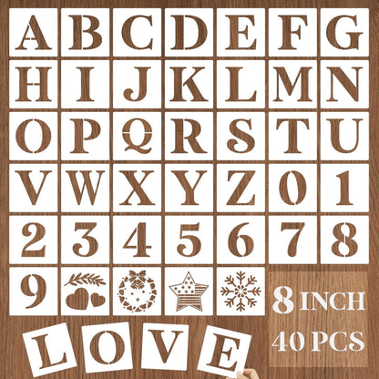YEAJON 8 Inch Letter Stencils and Numbers, 40 Pcs Alphabet Drawing Templates, Reusable Plastic Art Craft Stencils for Painting on Wood, Wall, Fabric, Rock, Signage, Door Porch