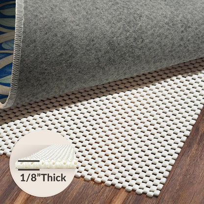 Design&I Low Pile Flatwoven Area Rug 8x10, Premium Zen Relaxation Mat with Eastern Inspired Motifs, Machine Washable, Stain Resistant Indoor Rug for Living Room, Bedroom, Non Slip(Blue, 8x10)