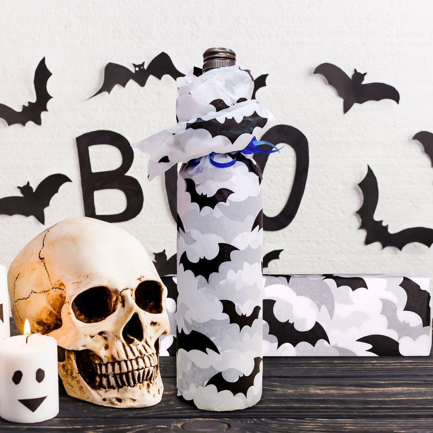Hi Sasara 100 Black Bat Halloween Tissue Paper, 14 x 20 inch, Perfect for Gift Bags and Party Decorations
