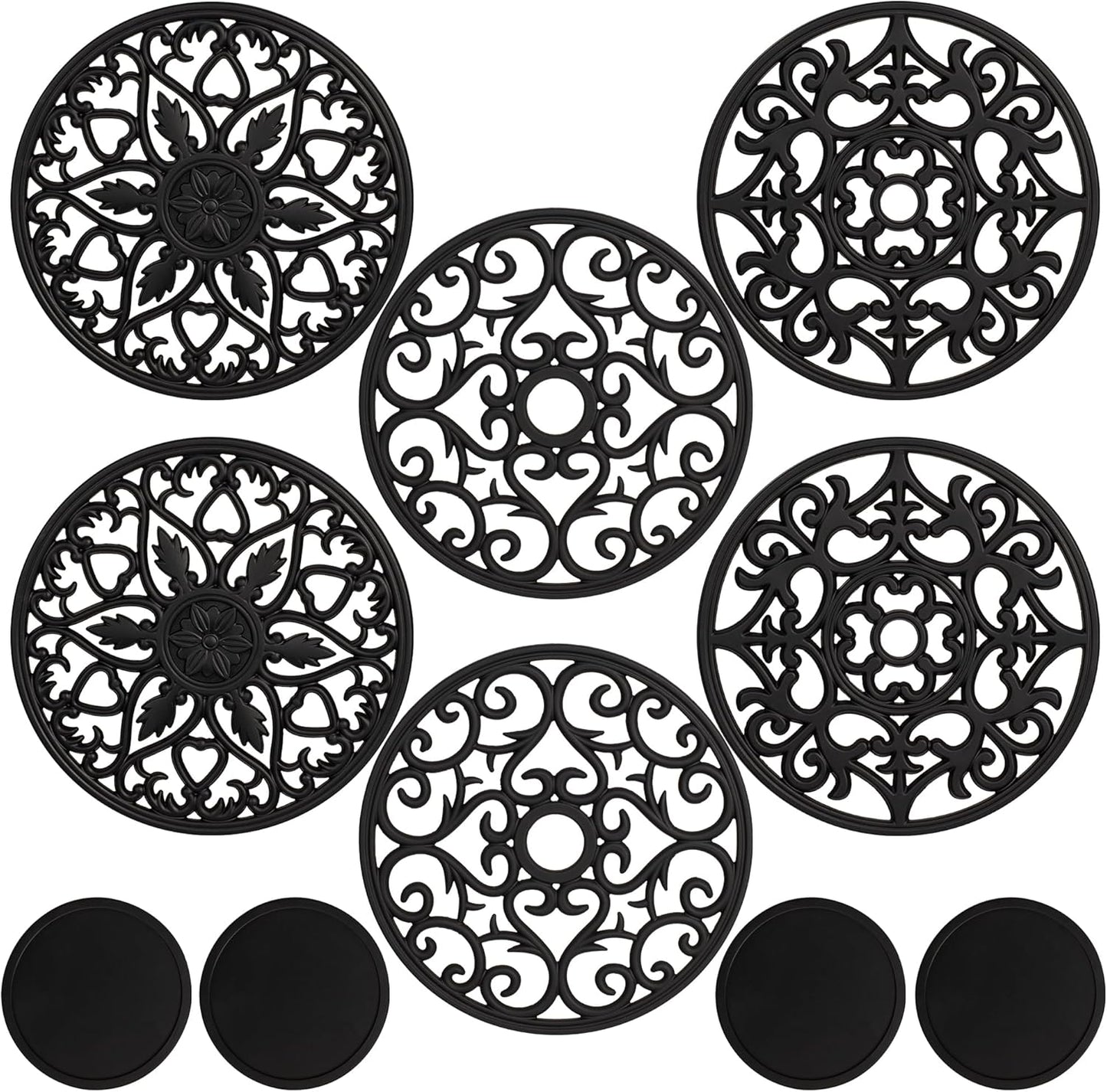 Studio Cornelia's 6 Decorative Heat Resistant Silicone Trivet Mats for Hot Pots and Dishes + 4 Coasters