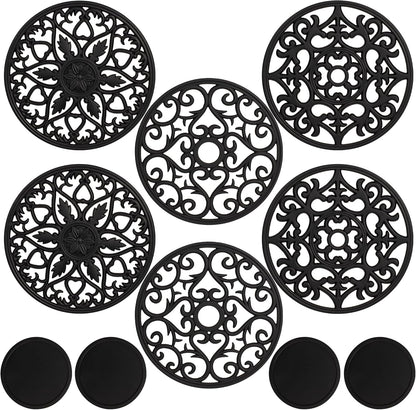 Studio Cornelia's 6 Decorative Heat Resistant Silicone Trivet Mats for Hot Pots and Dishes + 4 Coasters
