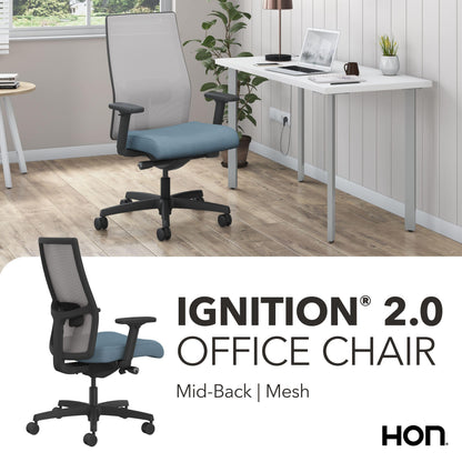 HON Ignition 2.0 Ergonomic Office Chair, Adjustable Tilt, Swivel Wheels, Comfy for Long Hours, Home Office Desk Chairs, Blue