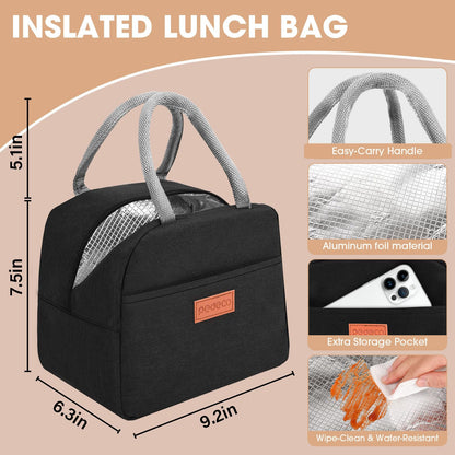 PEDECO All-in-one Bento Lunch Box Set for Adults & Kids with Insulated Bag, Leakproof 3-Compartment and 2-Tier Stackable Container with Portable Sauce Pod, Microwave/Dishwasher Safe, BPA-Free (White)