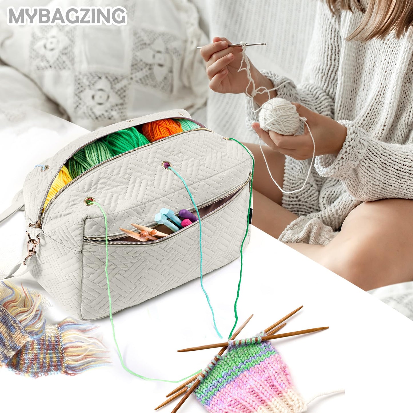 MYBAGZING Crochet Bag Organizer - Knitting Bag - Yarn Storage Organizer - Yarn Bag for Crocheting - Yarn Holder for Crochet Accessories, Crocheting & Knitting Gifts