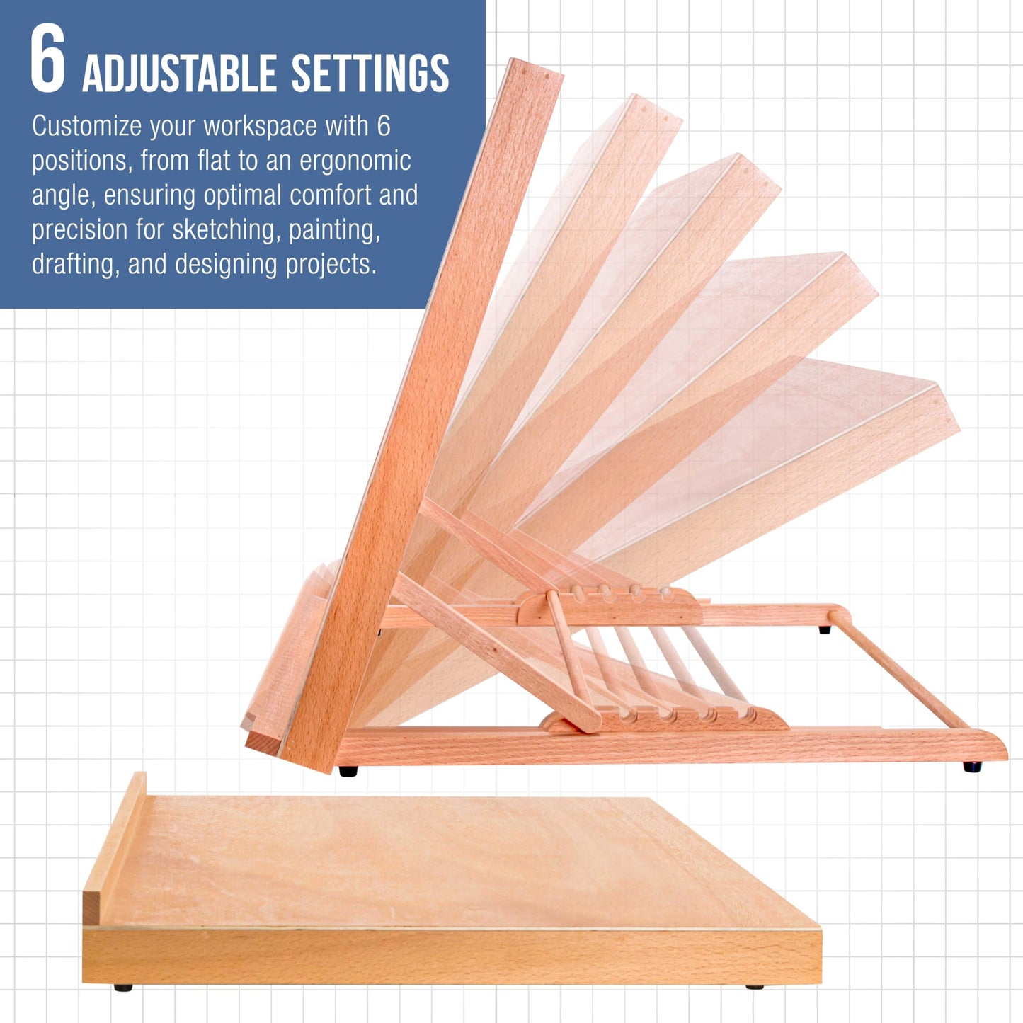 U.S. Art Supply X-Large 25-5/8" x 19" (A2) Wooden Drawing Board, Adjustable Table Top Easel for Painting and Drawing - Drafting Board with 6 Angles, Pencil Ledge, Locking Storage Drawer
