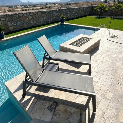 PURPLE LEAF Outdoor Chaise Lounge with Wheels for Outside 2 Pieces Aluminum Patio Lounge Chair with 5 Adjustable Position Sunbathing for Patio, Beach, Yard, Pool, Side Table Included, Grey