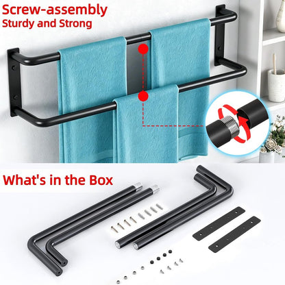 24 Inch Double Towel Bar, Towel Rack for Bathroom Wall Mounted, Stainless Steel Towel Holder, Double Towel Rod Towel Rail Hanger for Wall, Modern Home Decor Hand Towel Holder, Matte Black