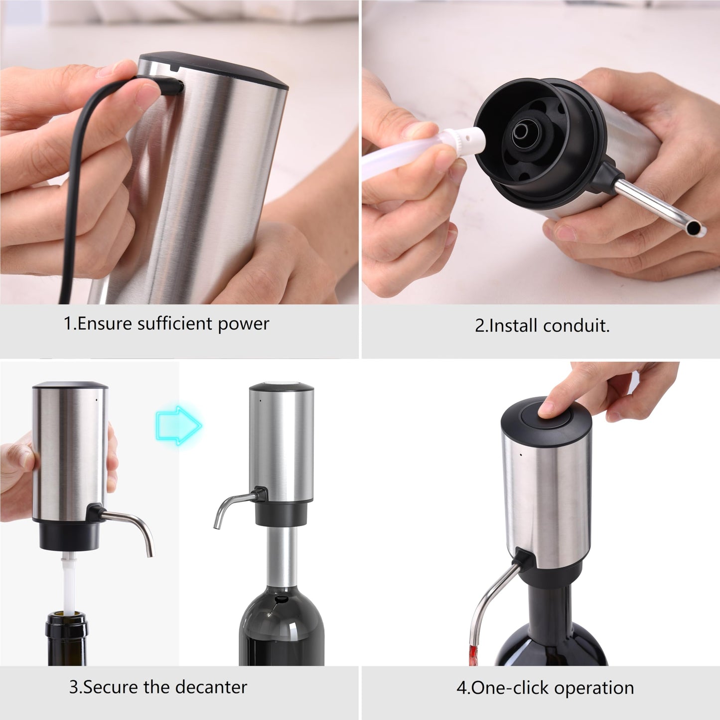 UNICHERRY Electric Wine Aerator Pourer One Touch Wine Accessories Rechargeable 2-in-1 Automatic Wine Decanter Stainless Steel Wine Dispenser Gifts for Wine Lovers