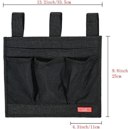 Linen Bedside Caddy, Bedside Storage Organizer for Hospital Beds, College Dorm Rooms, or Baby Bed (Classic 4 Pockets