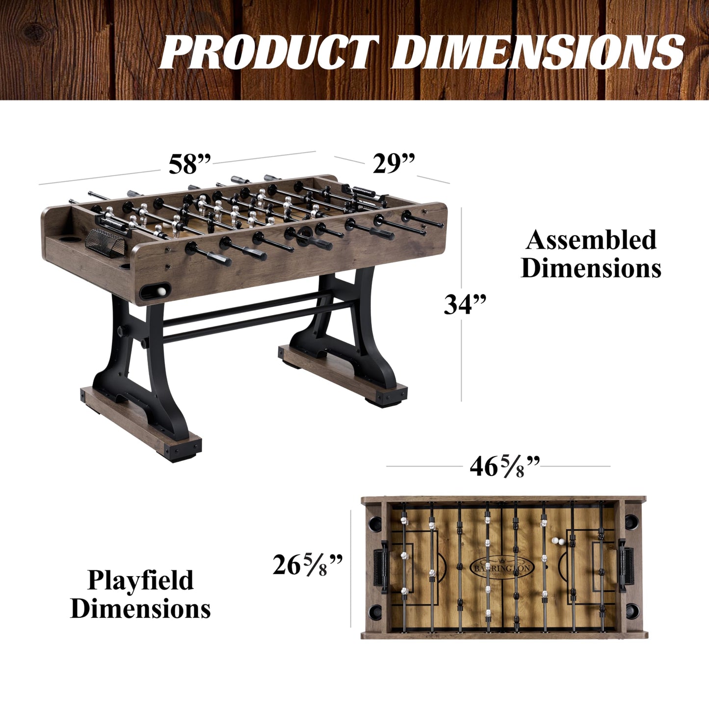 Barrington Billiards 58” Coventry Foosball Table, Durable Metal Legs and Stylish Design with Tabletop Sports Soccer Balls, Perfect for Family Game Rooms