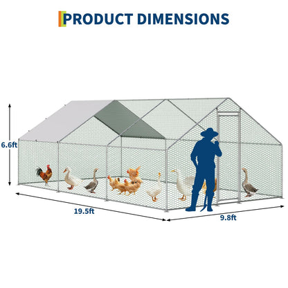 Garvee Large Metal Chicken Coop, Chicken Coop Run, Outdoor Chicken Pen with Waterproof & Anti-UV Cover, Large Chicken Run for Outdoor Farm Yard (19.7 ft L x 6.6 ft W x 6.6 ft H)
