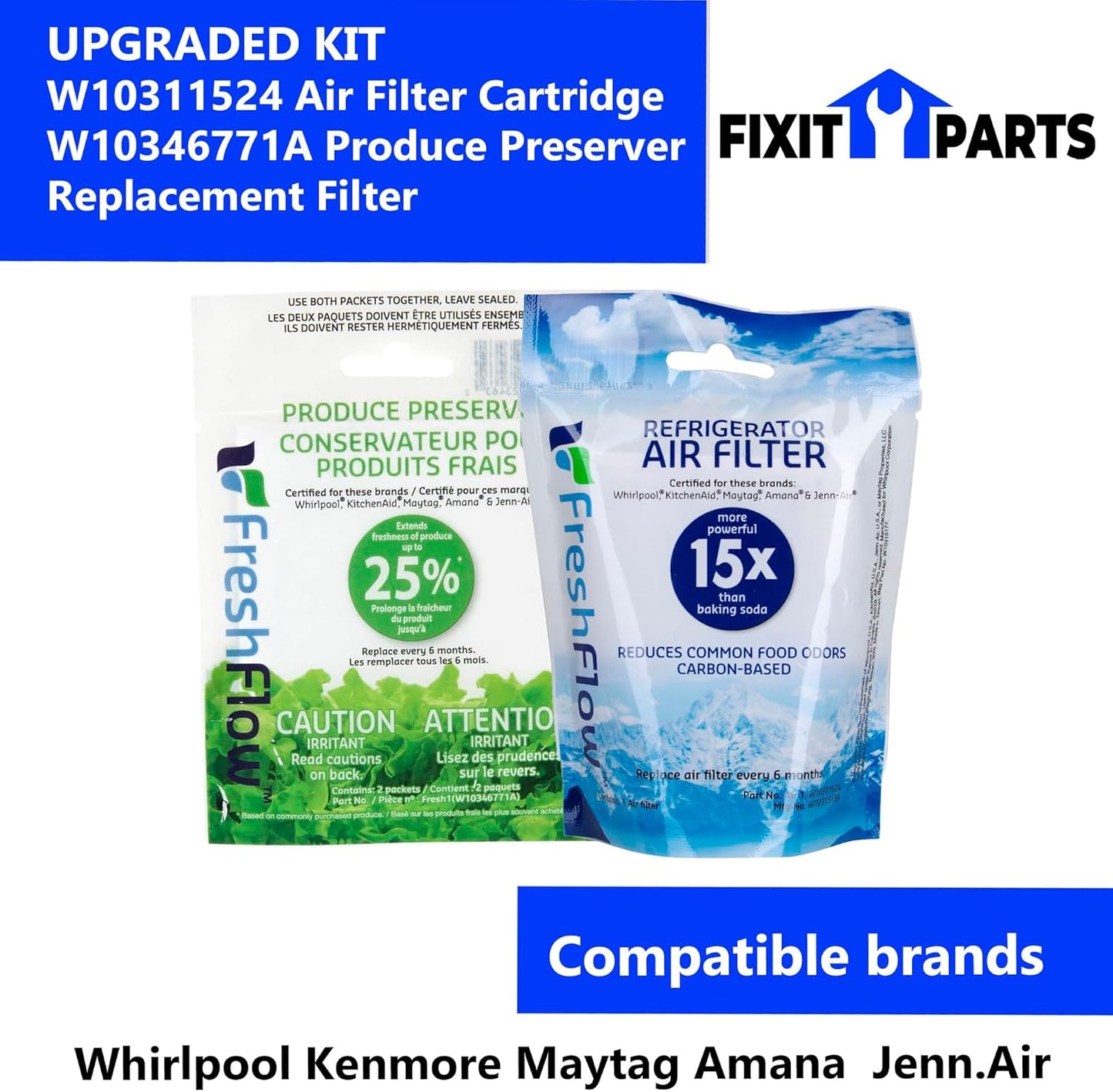 Refrigerator Air Filter Cartridge W10311524 W10346771A Produce Preserver Replacement Filter