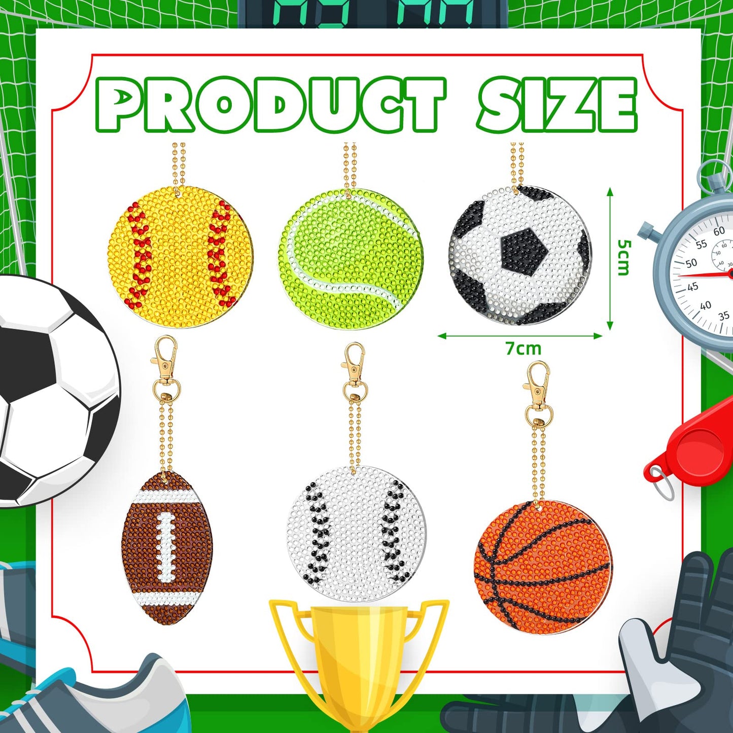 Tudomro 24 Pcs Sports Balls DIY Diamond Art Painting Keychain Kits 5D Soccer Football Baseball Softball Ball Drill Art Key Chain Set for Sports