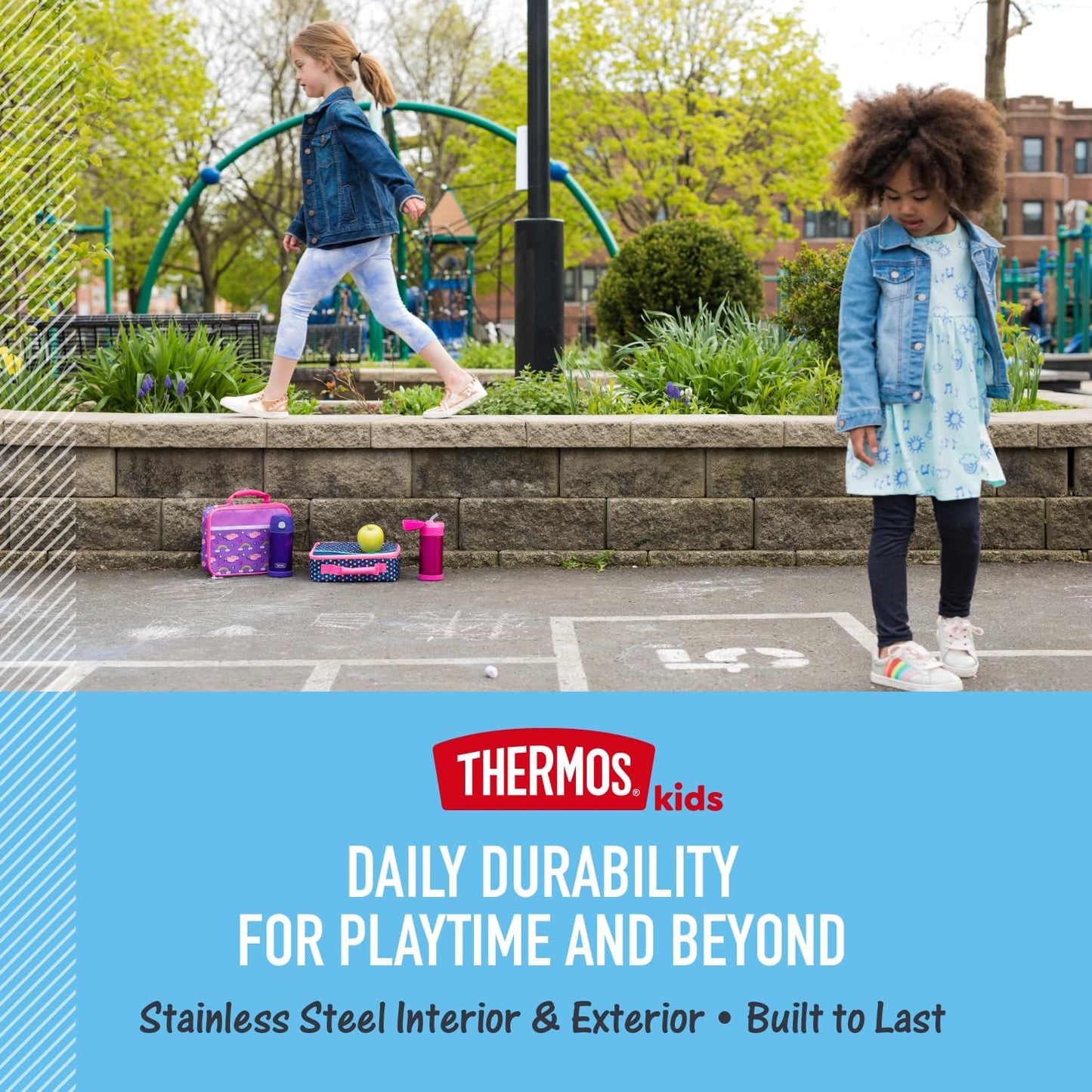 THERMOS FUNTAINER Water Bottle - 12 Ounce Stainless Steel, Vacuum Insulated with Straw for Kids | Sketchbook Design