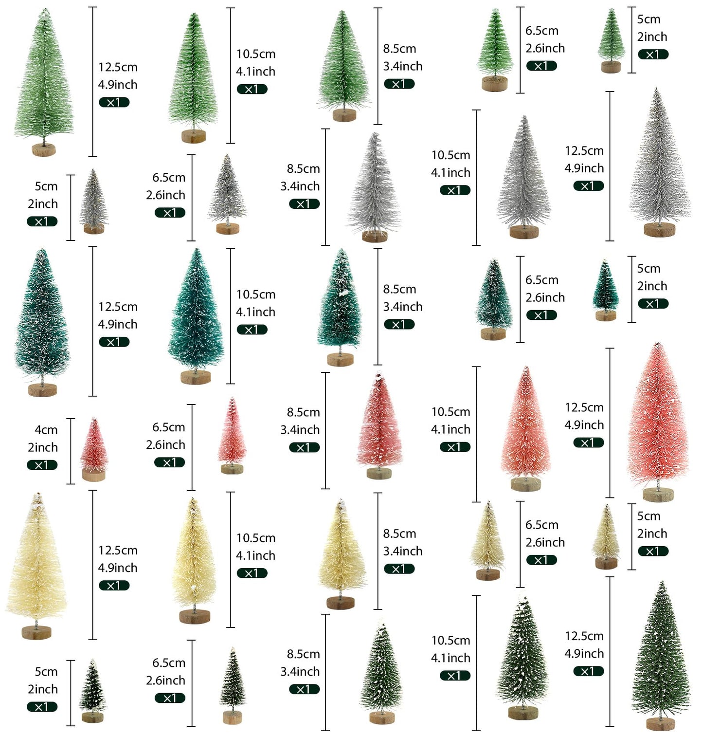 30 PCS Mini Bottle Brush Christmas Trees with Wood Base, Small Pine Tree Sisal Trees for Christmas Table Top Decor Winter Crafts Ornaments