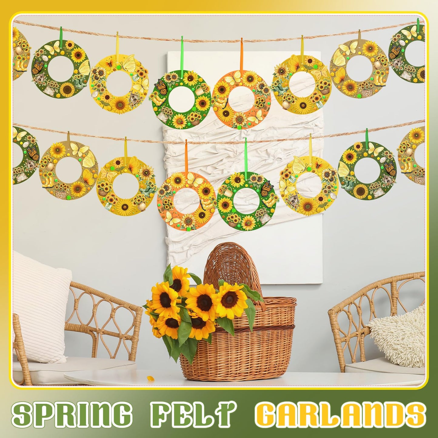 Wavwavw 472 Pcs Sunflower DIY Craft Kits Sunflower Wreath Summer Craft Kit Wreath Arts Decorations with Butterflies House Felt Stickers for Home Indoor Outdoor Party Activities Decor