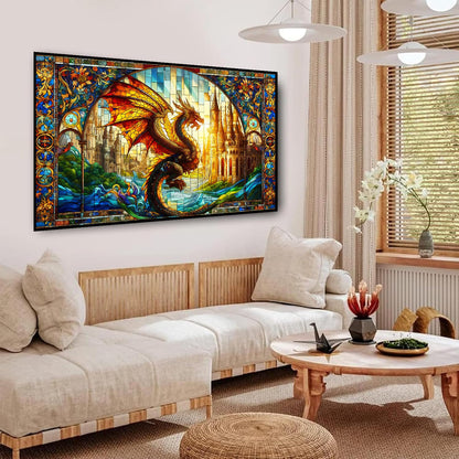 igoodom Large Diamond Painting, Stained Glass Dragon Diamond Art Kits for Adults, Full Drill Round Big Diamond Painting, DIY Gem Art and Crafts for Home Wall Decor Gift 27.5 X 15.7inch