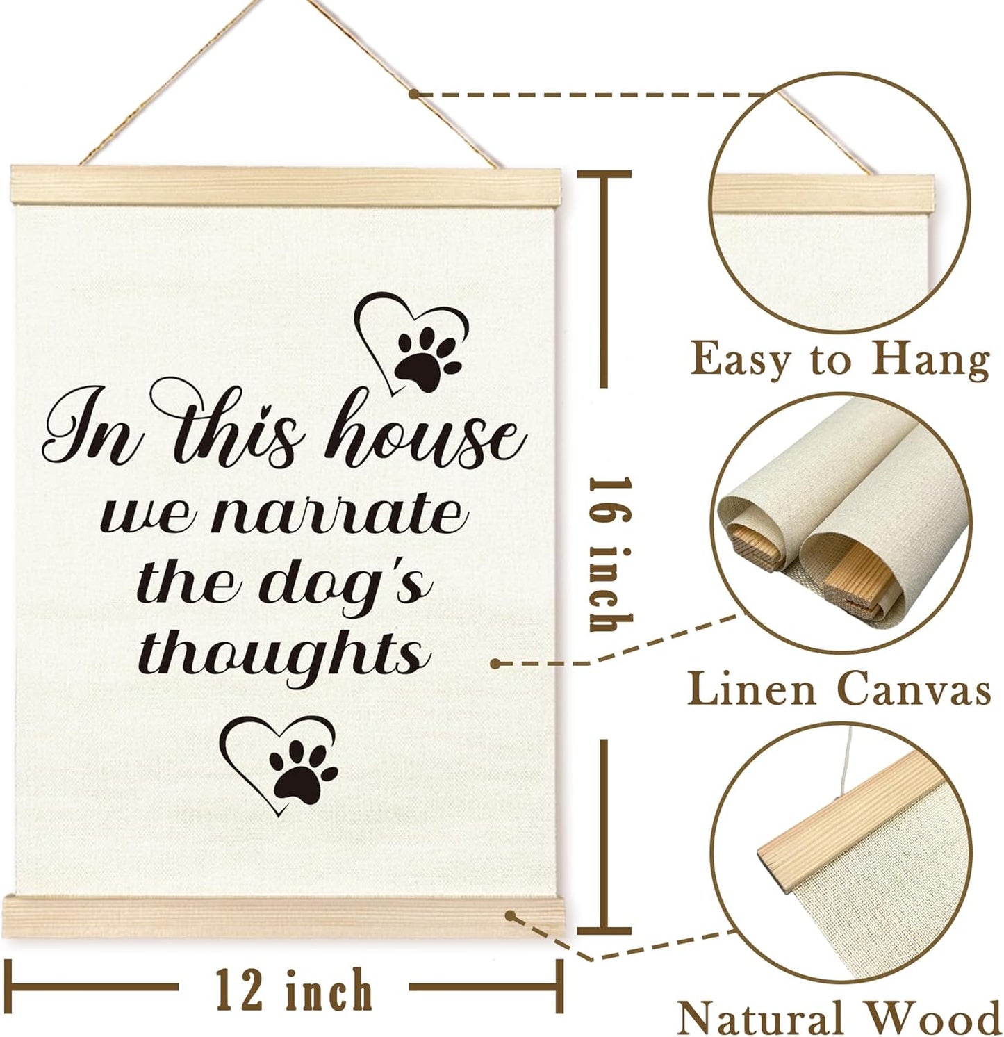 TAEDIN Dog Wall Art Poster Frame, 12X16 Dog Signs Print, In This House We Narrate the Dog's Thoughts