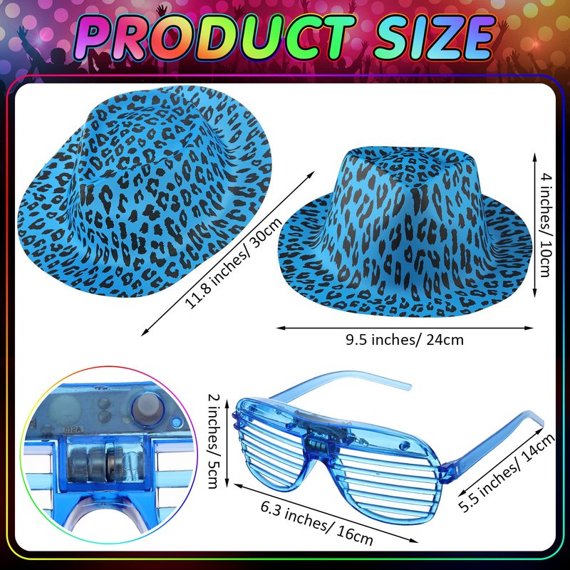 60 Set Party Hats Glasses Including 30 Neon Animal Print Plastic Hats and 30 Flashing LED Light up Glasses for Adult Birthday Bachelorette Party Props