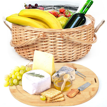 Hap Tim Wicker Picnic Basket Set with Charcuterie Boards for 2 - Unique Gifts Ideas for Couple, Engagement, Wedding, Bridal Shower, Family, Christmas, White Elephant Gifts for Adults(Y2408A-1)