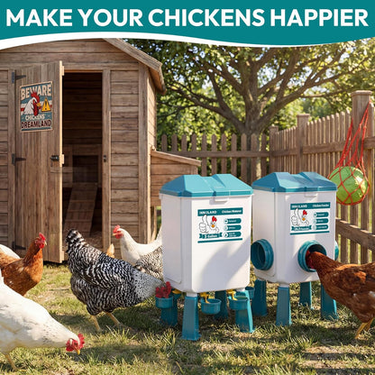 Set 3 Gallon/26.5 4 3 Chicken Feeder and Waterer - Pounds, Automatic Chicken Waterer with Cups & Feeder Ports, No Waste