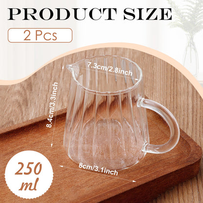 Enjamyo 2 Pcs Small Glass Creamer Pitcher With Box, 250ml Creamer Pitcher with Handle, Elegant Wave Shaped Small Glass Pitchers, Milk Frothing Pitchers, Serving Jug for Kitchen,Coffee Bar,Home