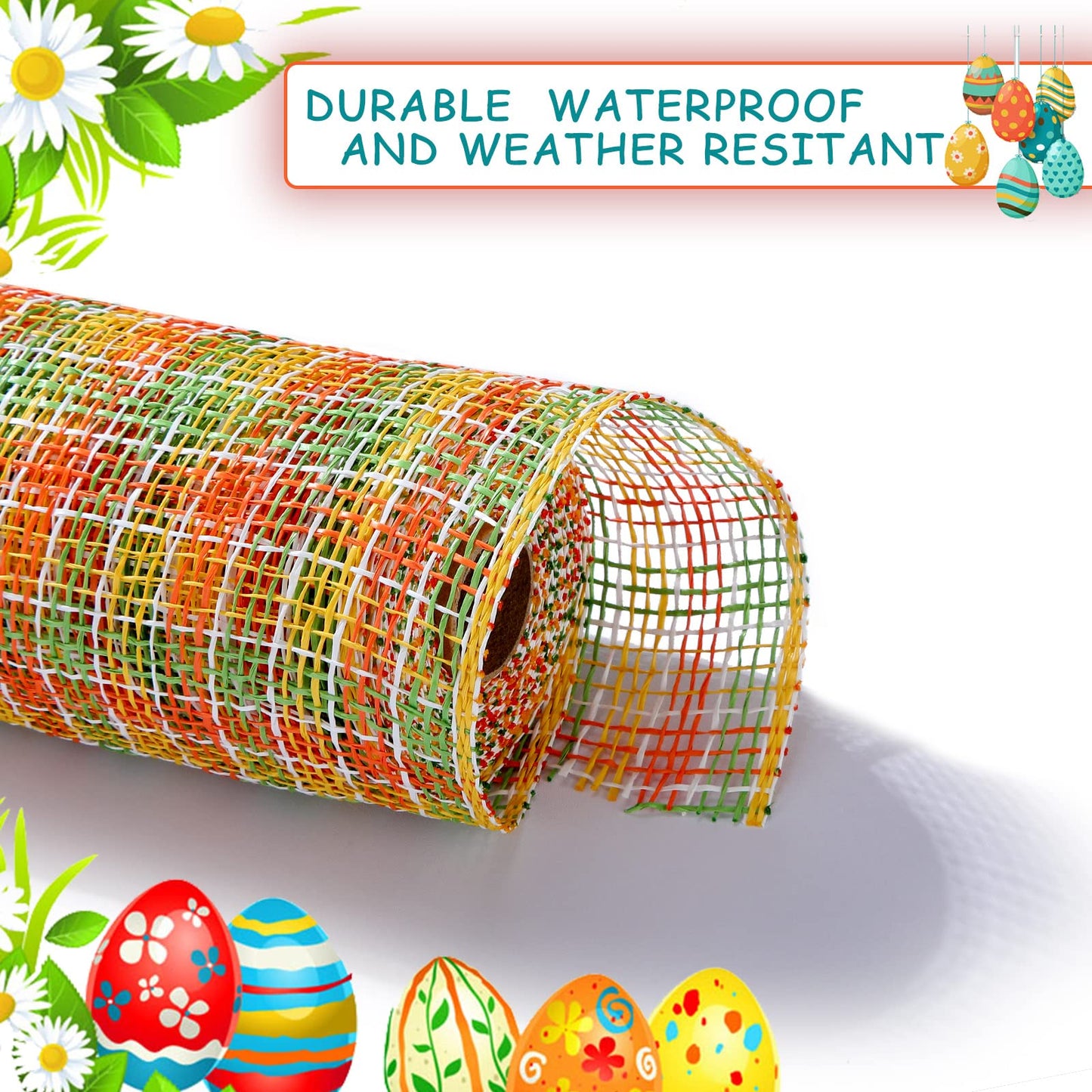 Chuangdi 3 Fall Rolls Poly Burlap Mesh 10 Inches Deco Mesh for Wreath Thanksgiving Yellow Orange and Green Sunflower Plaid Decorative Ribbon for Autumn Wreath Making Supplies