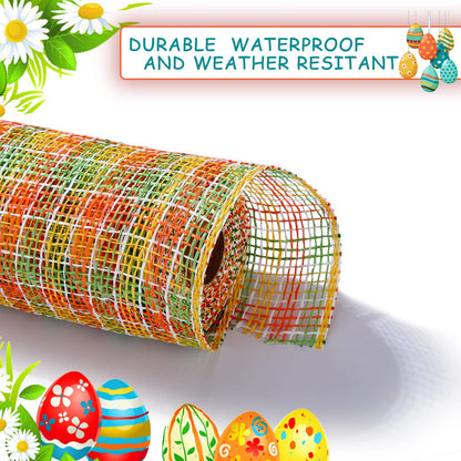 Chuangdi 3 Fall Rolls Poly Burlap Mesh 10 Inches Deco Mesh for Wreath Thanksgiving Yellow Orange and Green Sunflower Plaid Decorative Ribbon for Autumn Wreath Making Supplies