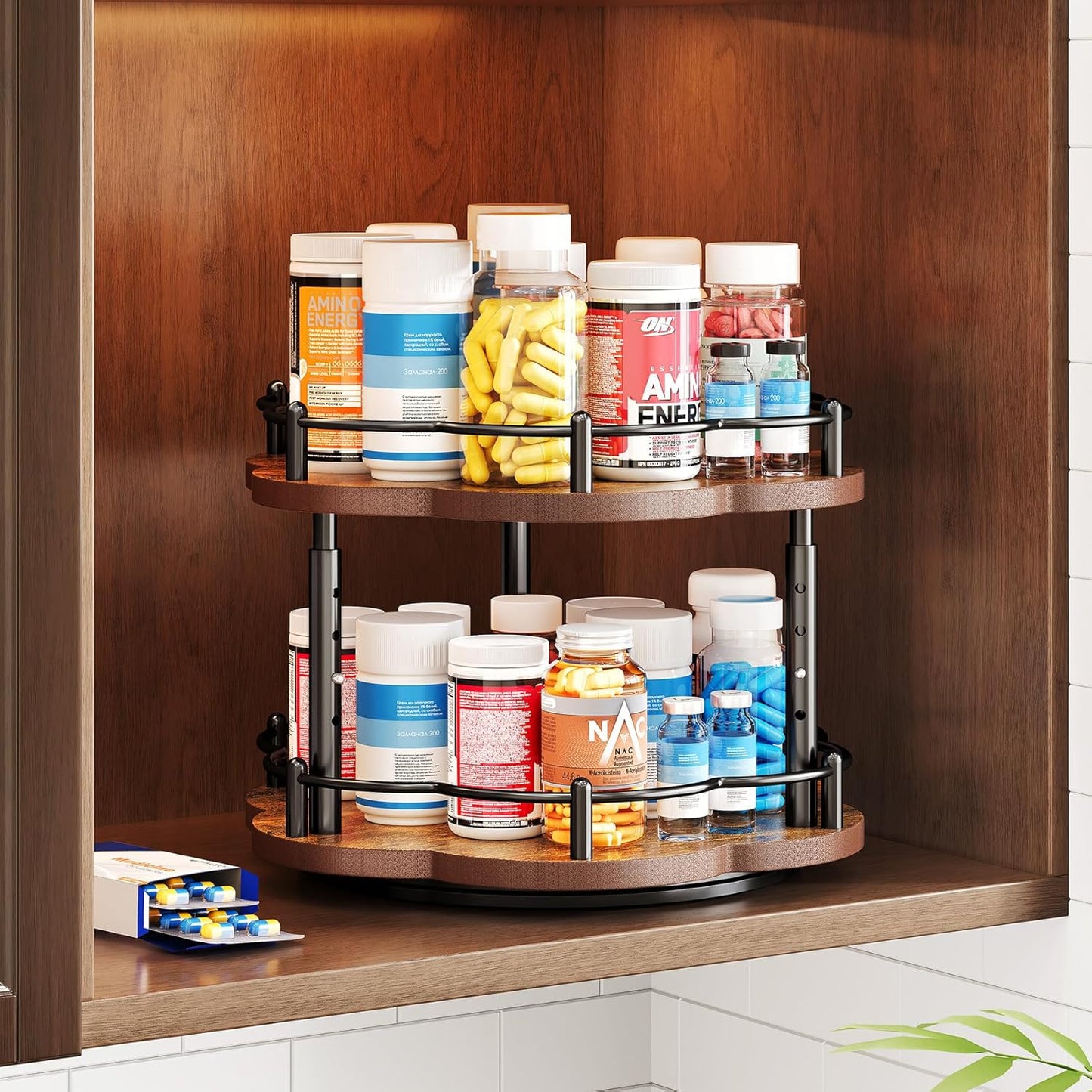 2 Countertop 10 Inch Spice Rack Lazy Susan Organizer for Cabinet, Rotating Spice Organization Tier Adjustable Lazy