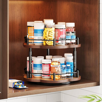2 Countertop 10 Inch Spice Rack Lazy Susan Organizer for Cabinet, Rotating Spice Organization Tier Adjustable Lazy