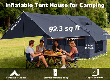 Inflatable Tents for Camping with Stove Jack, Electric Pump Blow Up Tent with Large Removable Tarps,Easy Setup Air Tent House, Waterproof Inflatable Hot Tent for Camping