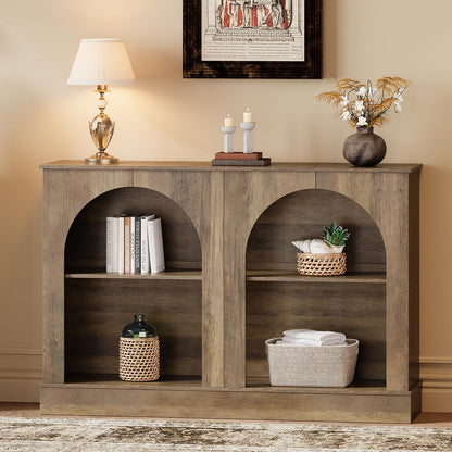 GiftGo Farmhouse Console Table 47-Inch Narrow Entryway Table with 3 Tier Storage, Wooden Rectangular Sofa Table Behind The Couch for Entrance, Hallway, Living Room,Elegant Arch (Rustic Brown, L-47)