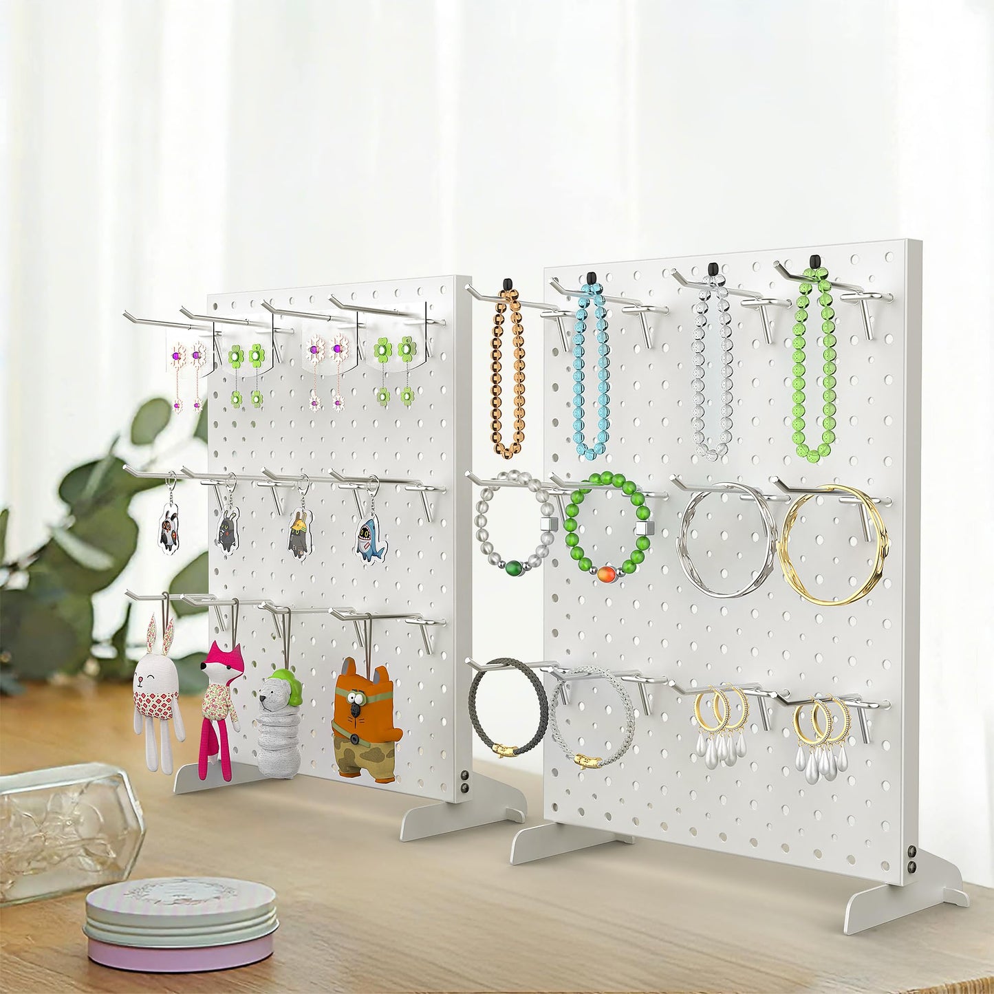 Pegboard Smith 2-Pack Metal Tabletop Pegboard Display Stand for Craft Shows – 12"x16" Tabletop Peg Board Display with 24 Hooks for Jewelry (Milky White)